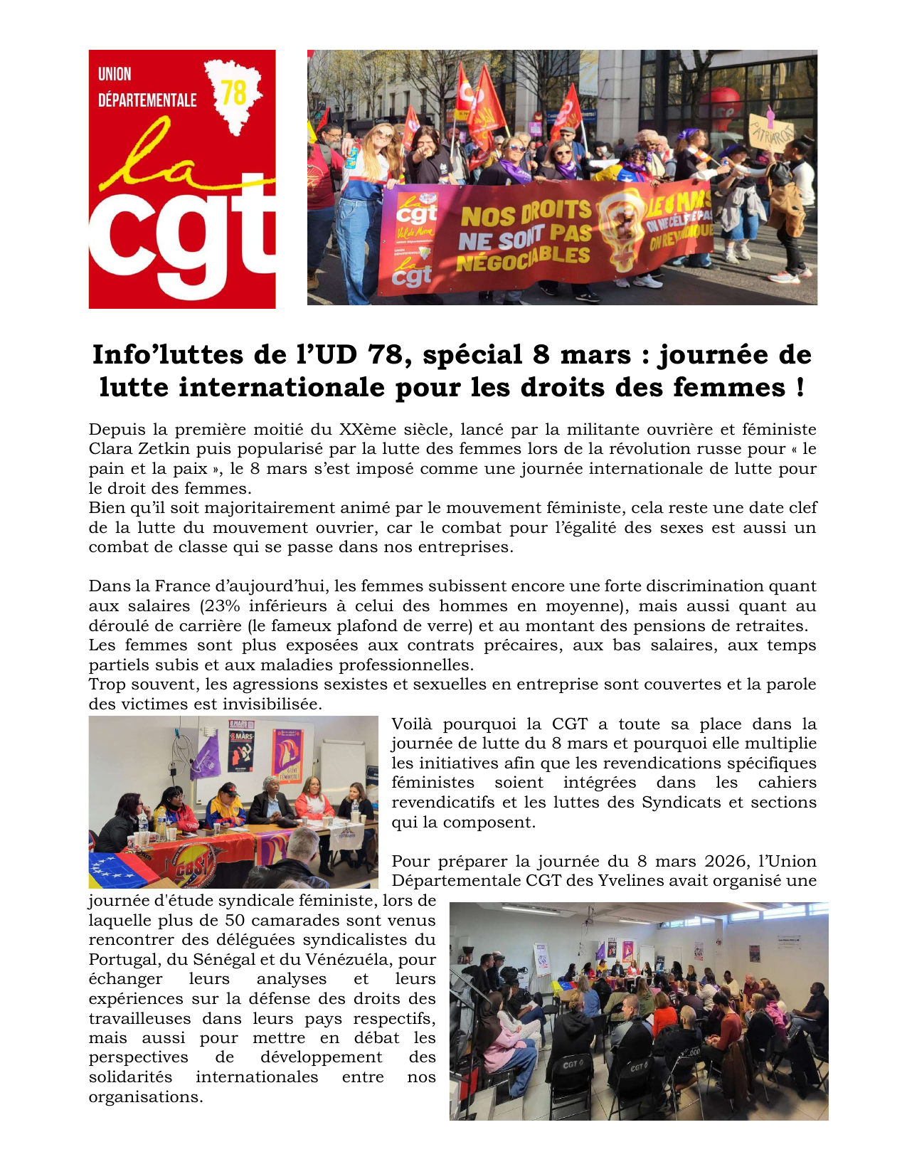 Aperçu — Info’luttes de l’UD 78, spécial 8 mars : journée de lutte internationale pour les droits des femmes !