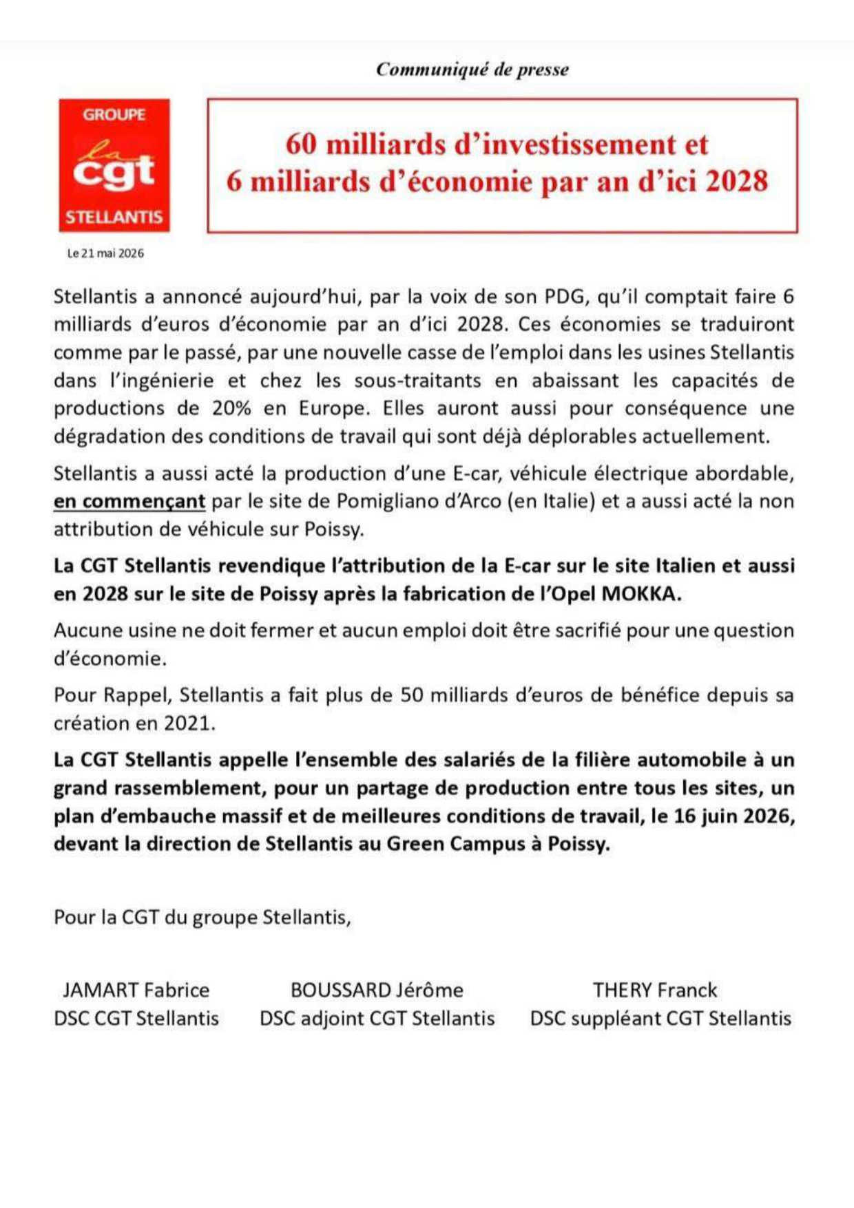Aperçu — Stellantis : 60 milliards d’investissement et 6 milliards d’économie par an d’ici 2028